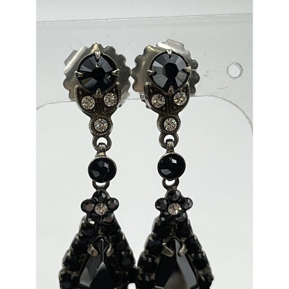 Sorrelli Beautiful‎ Vintage Black Crystal Silver Tone Dangle Earrings - Picture 4 of 15